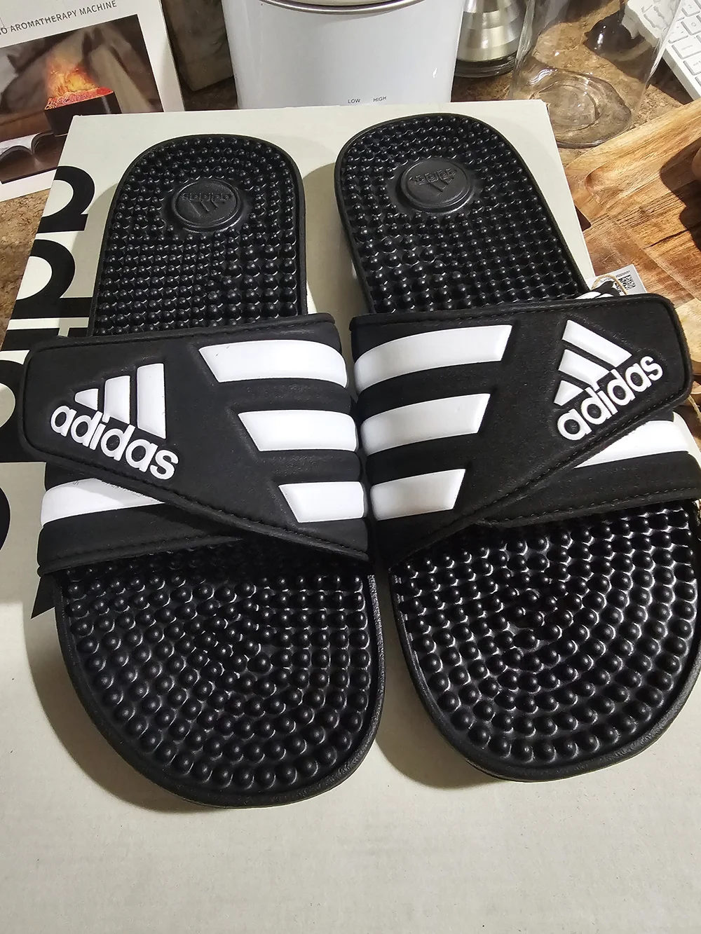 adidas Black and White Adjustable Strap Slide Sandals